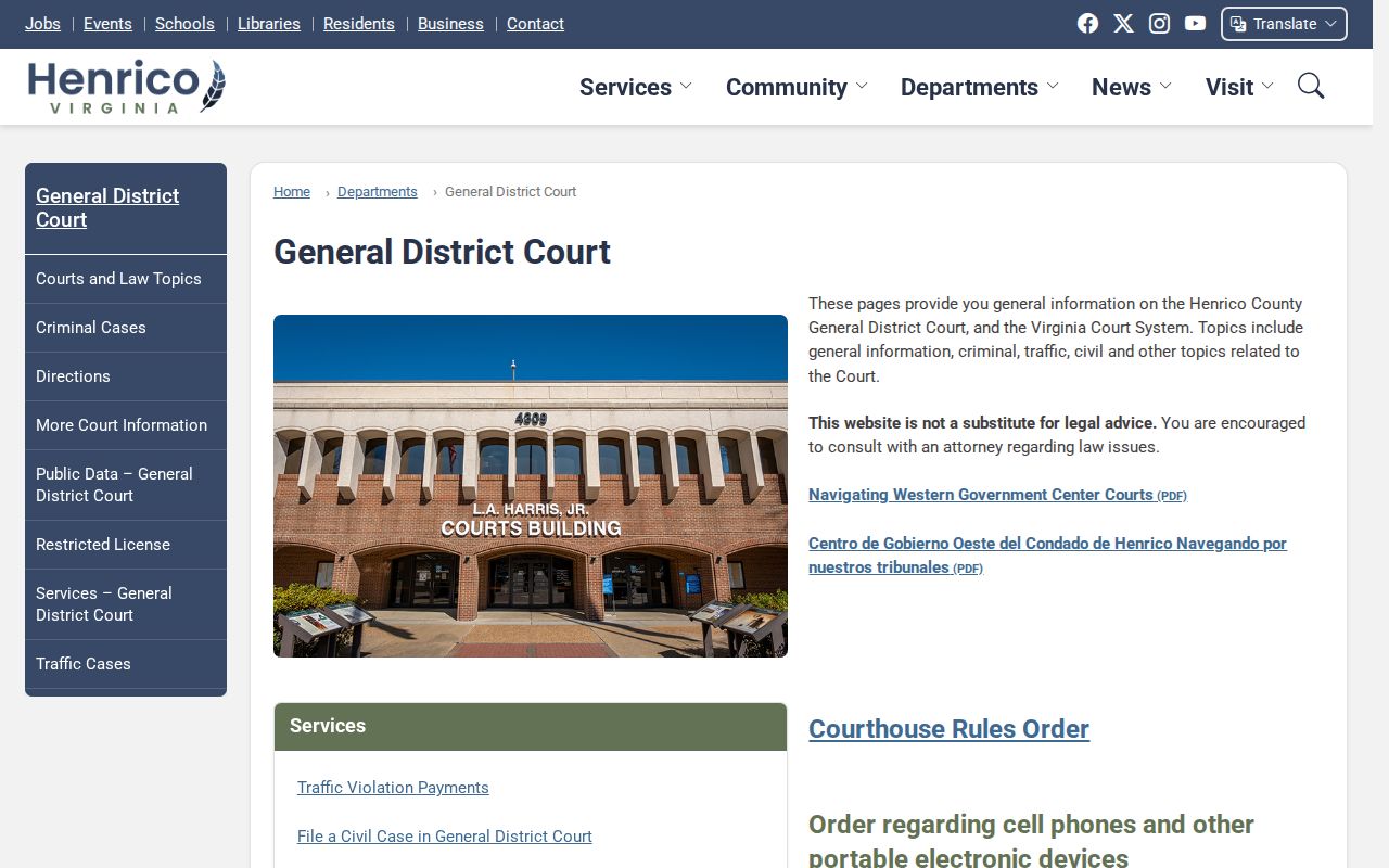 Henrico General District Court case information and local court contacts