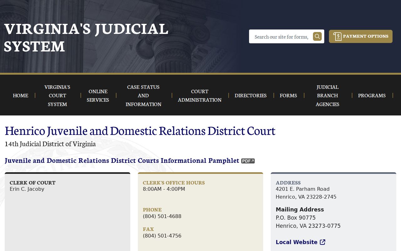 Henrico Juvenile and Domestic Relations District Court clerk and docket information