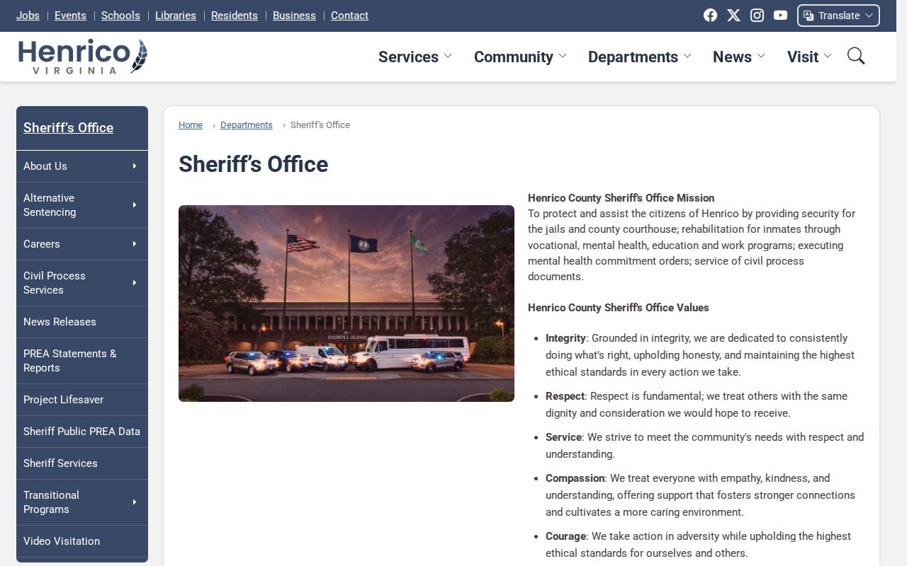Henrico Sheriff’s Office and Regional Jail West public information page