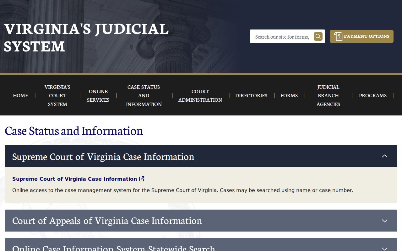 Virginia Judiciary case-information landing page for Henrico court records